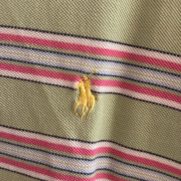 Polo Ralph Lauren Collared Shirt - Short Sleeve - Green w Pink Stripes - XL - Picture 3 of 4